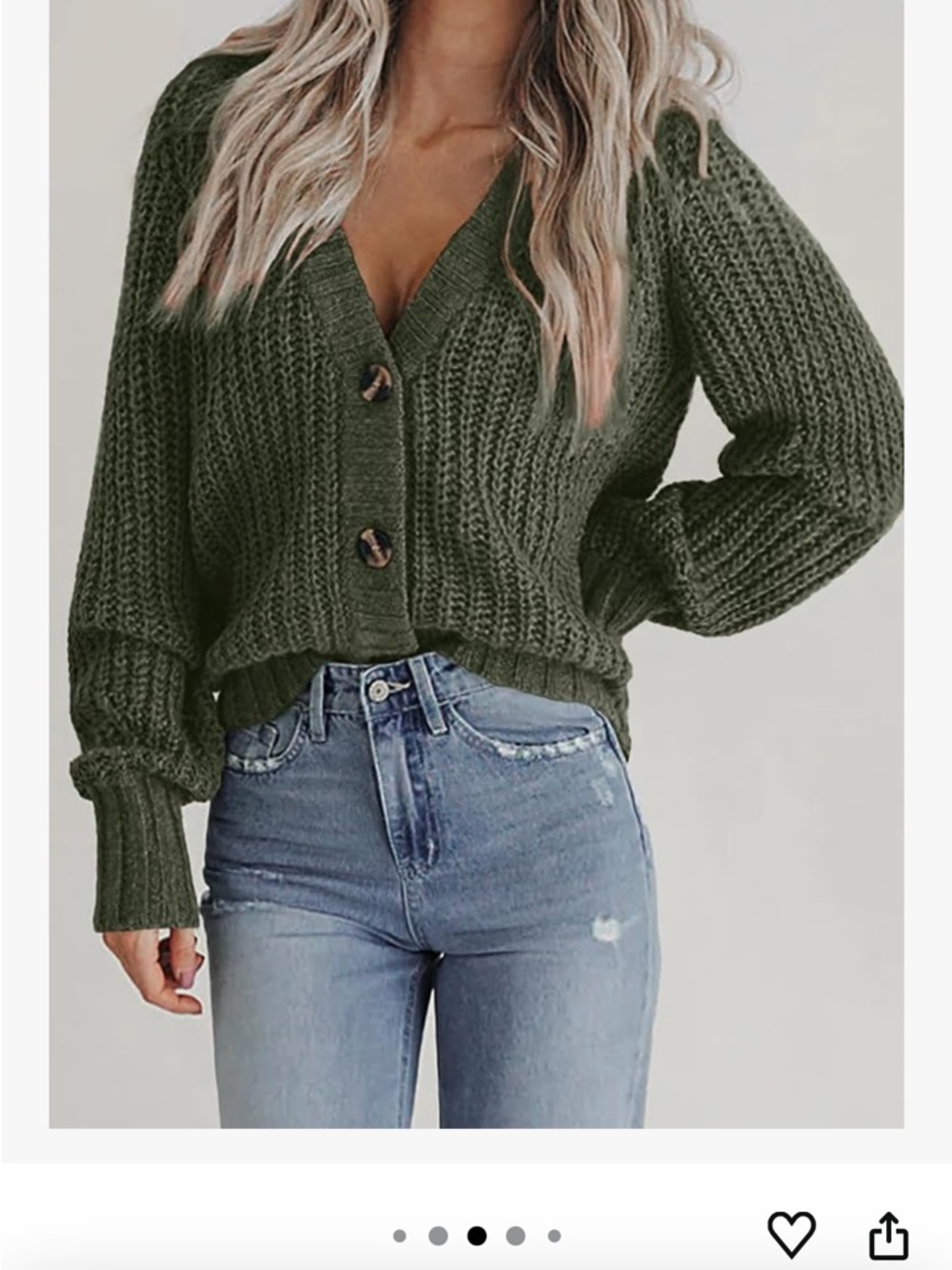 zeagoo Army Green Chunky V-Neck Button Cardigan